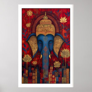 Mystisk Elefant Buddha Väggkonst, Lotusblommor Poster