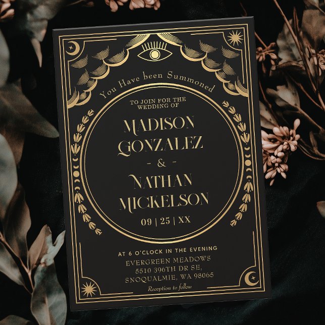 Mystisk Elegant Guld Tarot Gothic Bröllop Inbjudningar (Skapare uppladdad)