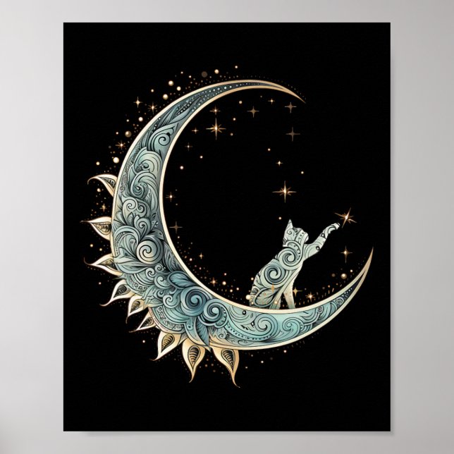 Mystisk estetisk katt Sitta på halvcent Måne Lu Poster (Framsidan)