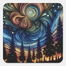 Mystisk eterisk konst med Träd och nattkonst Himla