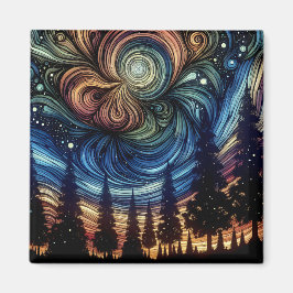 Mystisk eterisk konst med Träd och nattkonst Himla Magnet