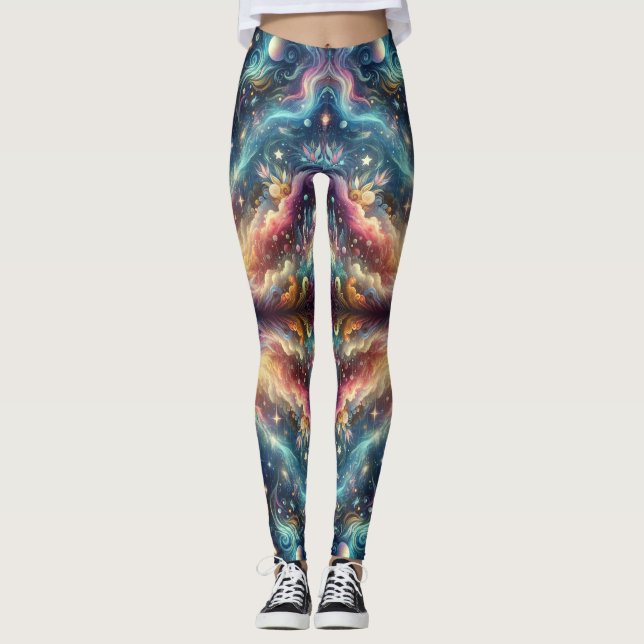 Mystisk Fantasi Färgrik Celestiala Avlägsna Slott Leggings (Framsida)