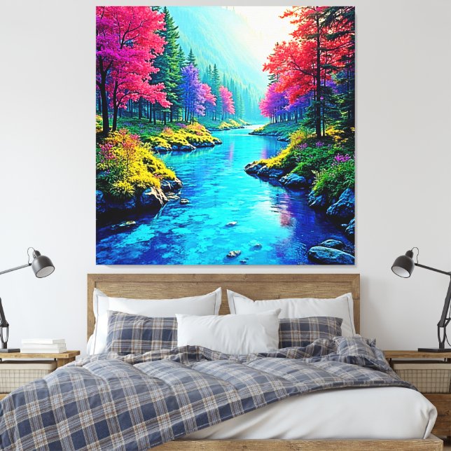 Mystisk floddrömmig skogsvägdesign canvastryck (Insitu (sovrum))