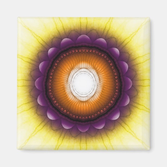 Mystisk glansig orange blå ornament magnet (Framsidan)