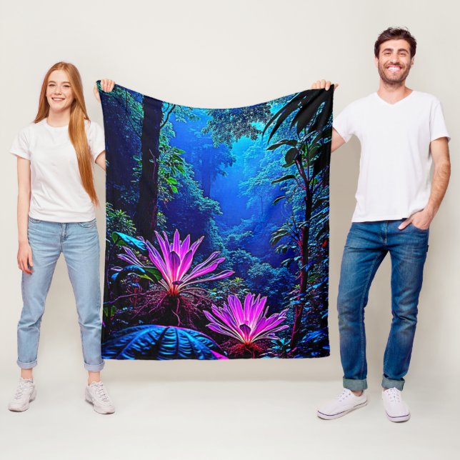 Mystisk Glödande Djungelblomdesign Fleecefilt (På plats)