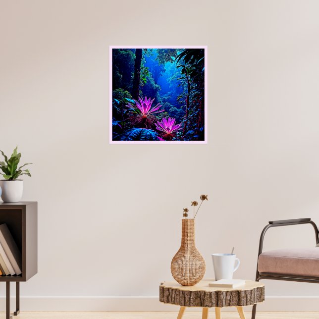 Mystisk Glödande Djungelblomdesign Poster (Vardagsrum 3)