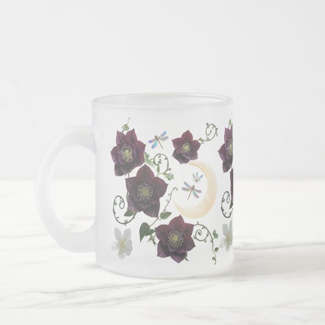 Mystisk gotisk blomster månne libell frostad glasmugg (Vänster)