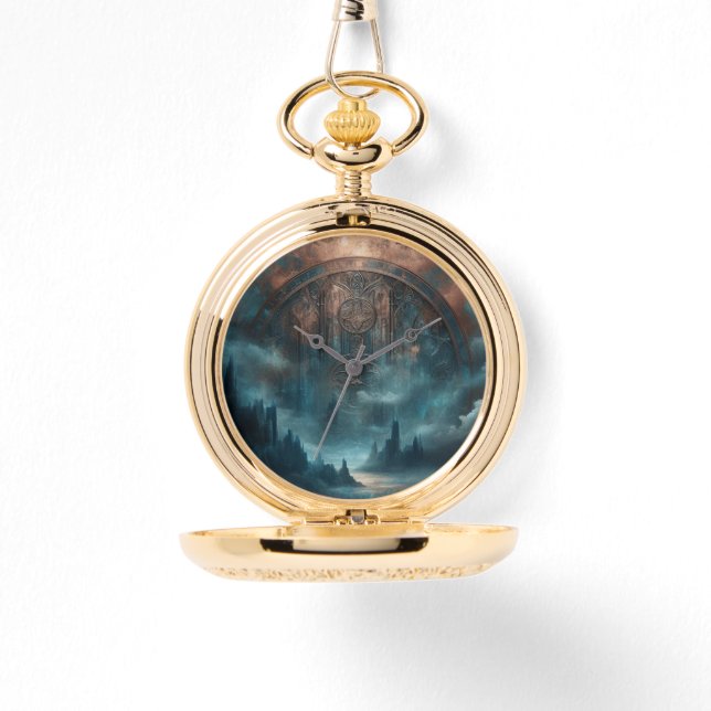 Mystisk gotisk Steampunk-konst - Blå kopparpatina  Armbandsur (Framsida)