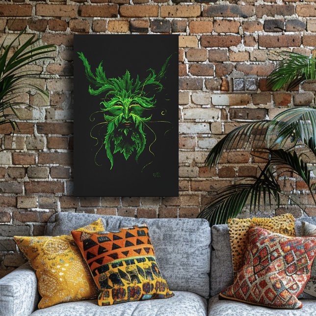 Mystisk Greenman Skogsande Blad Ansikte Fantasi Canvastryck (Skapare uppladdad)