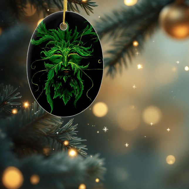 Mystisk Greenman Skogsande Löv Ansikte Fantasy Julgransprydnad Keramik (Skapare uppladdad)