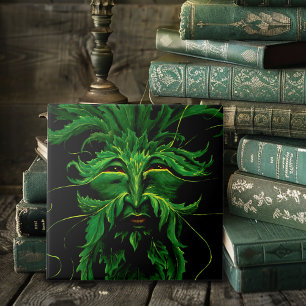 Mystisk Greenman Skogsande Löv Ansikte Fantasy Kakelplatta