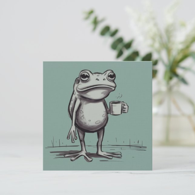 Mystisk Groda Kaffe Drickande Meme Grodyrkaren Inbjudningar (Stående Fram)