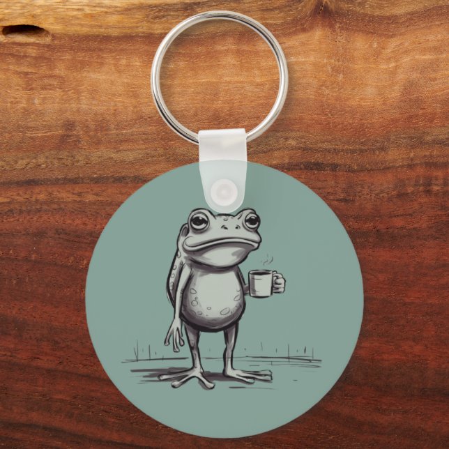 Mystisk Groda Kaffe Drickande Meme Grodyrkaren Nyckelring (Framsida)
