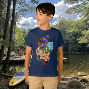 Mystisk Grön Kinesisk Drak Blommig Marinblå T Shirt