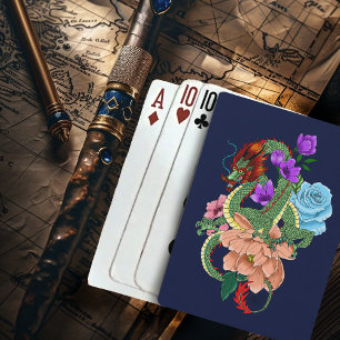 Mystisk grön kinesisk drakblomma marinblå casinokort