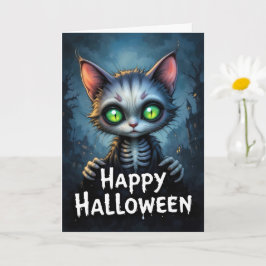 Mystisk Grönt Eyed Cat Halloween Enchanting Felin Kort