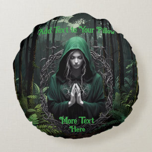 Mystisk Grönt Figur i moody Skogen Praying Rund Kudde