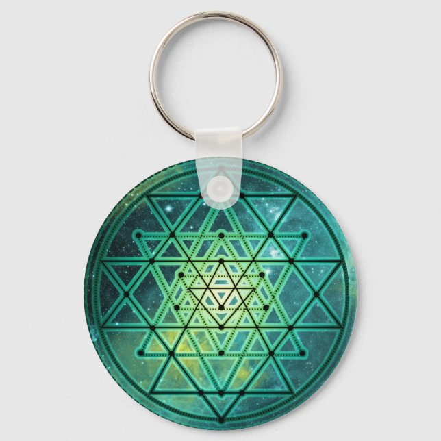 Mystisk Grönt Sri Yantra Nyckelring (Framsida)