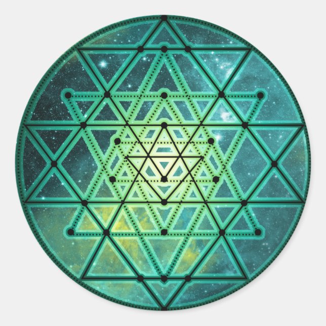 Mystisk Grönt Sri Yantra Runt Klistermärke (Framsida)