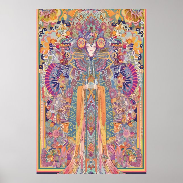 Mystisk Gudinna Konsttryck Psykedelisk Mandala Poster (Framsidan)