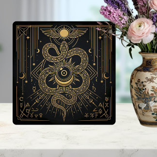 Mystisk guld ormsol himmelsk astrologi konst kakelplatta