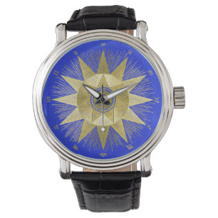 Mystisk Gylden Zodiak Solstrålning Astrologi Konst Armbandsur
