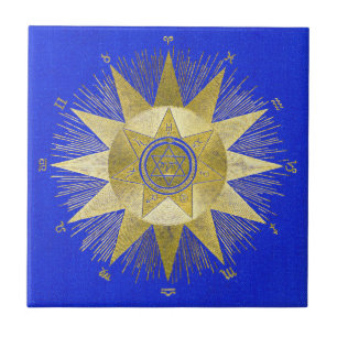 Mystisk Gylden Zodiak Solstrålning Astrologi Konst Kakelplatta