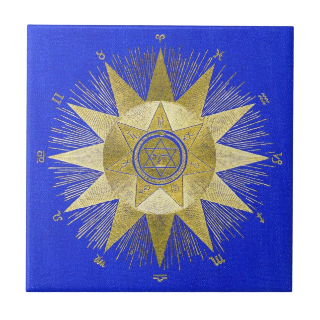 Mystisk Gylden Zodiak Solstrålning Astrologi Konst Kakelplatta (Framsidan)