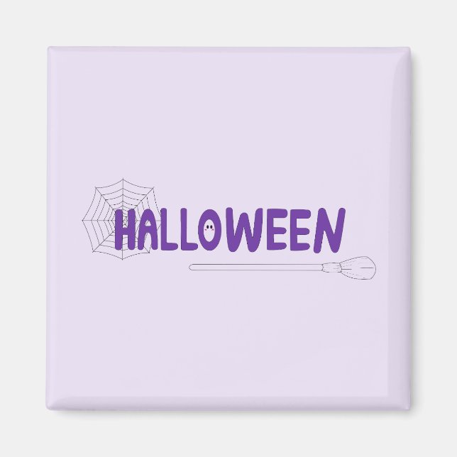 Mystisk Halloween-kvast och detaljerad spindelnäts Magnet (Framsidan)