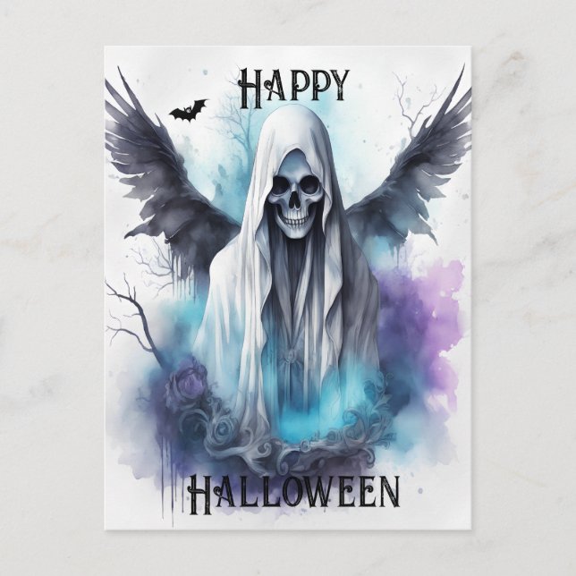 Mystisk Halloween-spöke - gotisk akvarellkonst Vykort (Framsida)
