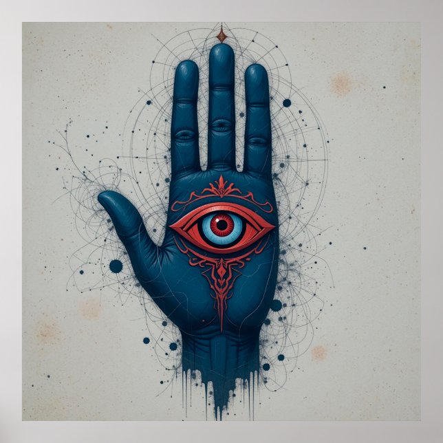 Mystisk handillustration med rött öga poster (Framsidan)
