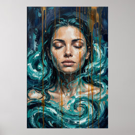 Mystisk Havsgudinna Impasto Guld Dropp Konst Poster