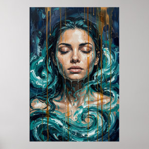 Mystisk Havsgudinna Impasto Guld Dropp Konst Poster
