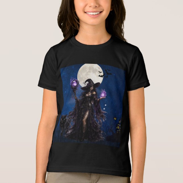 Mystisk Häxa Halloween Mån T-Shirt (Framsida)
