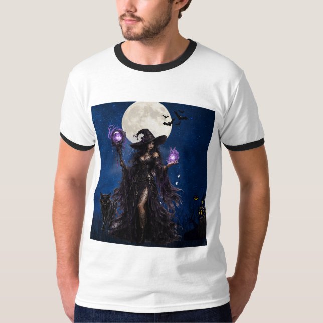 Mystisk Häxa Halloween Mån T-Shirt (Framsida)