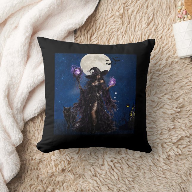 Mystisk Häxa Halloween Mån T-Shirt Kudde (Filt)
