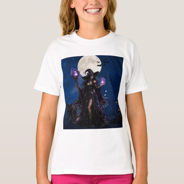 Mystisk häxa Halloween-måne T-shirt (Framsida)