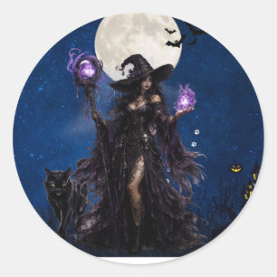 Mystisk häxa Halloween-måne T-shirt Runt Klistermärke