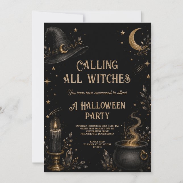 Mystisk Häxgryta Halloweenfest Inbjudningar (Framsida)