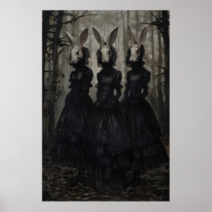 Mystisk kanin i skogen, kuslig kultkanin gotisk poster