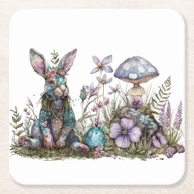 Mystisk kanin med svampar underlägg papper kvadrat (Framsidan)
