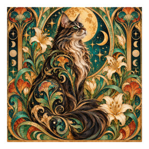 Mystisk katt och måne Art Nouveau-affisch Fototryck