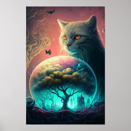 Mystisk katt Psykedelisk affisch | Kosmisk katt 1