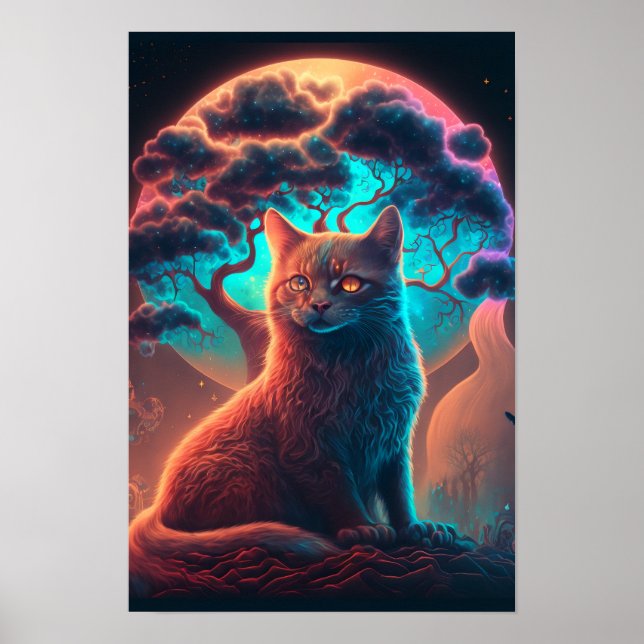 Mystisk katt Psykedelisk affisch | Kosmisk katt 2 (Framsidan)