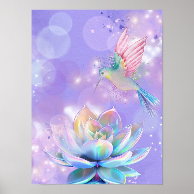 Mystisk Kolibri- och Regnbågslotusaffisch Poster (Framsidan)