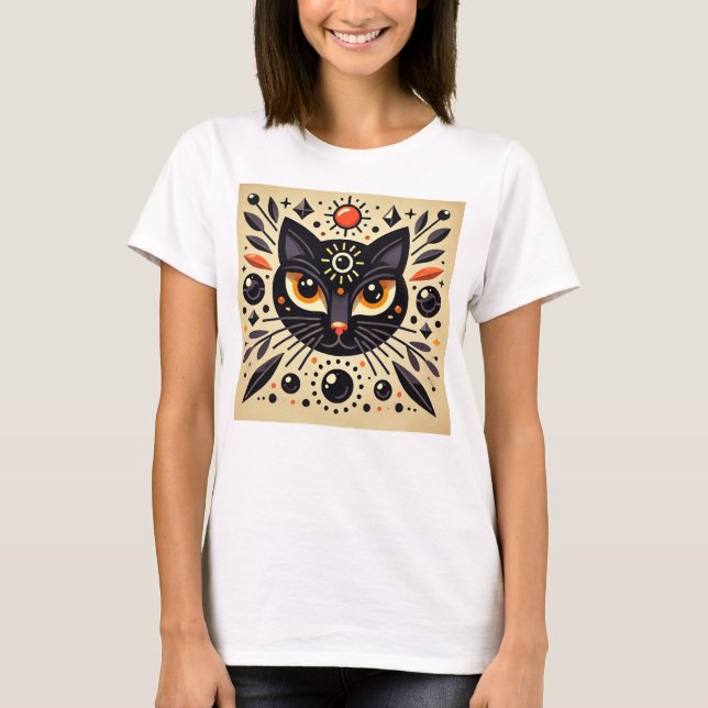 Mystisk konst av en svart katt  t shirt (Framsida)