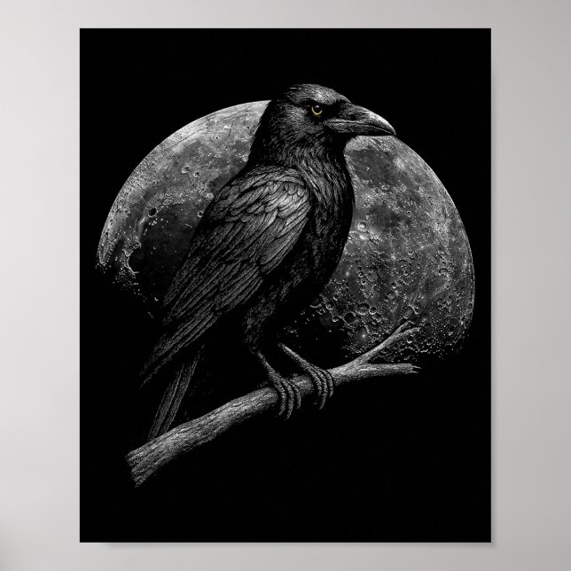 Mystisk Korp Måne Mörk Folklore Häxkonst Viking Poster (Framsidan)