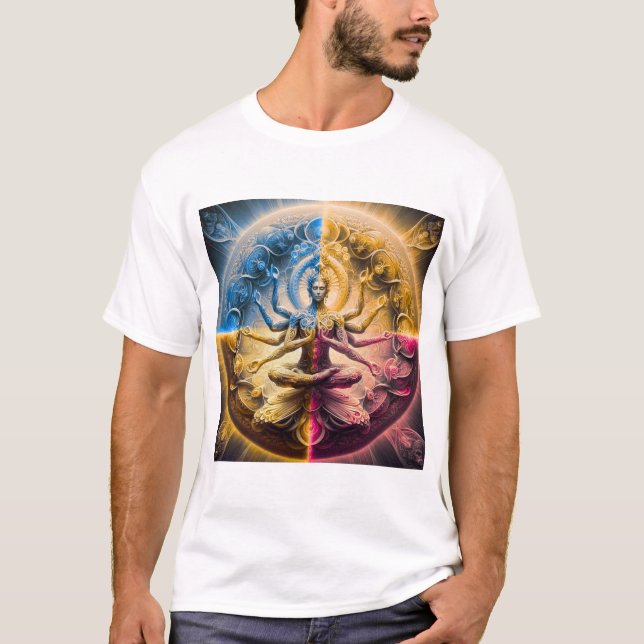 Mystisk Kosmisk Deitets Mandala T-Shirt | Psykedel (Framsida)