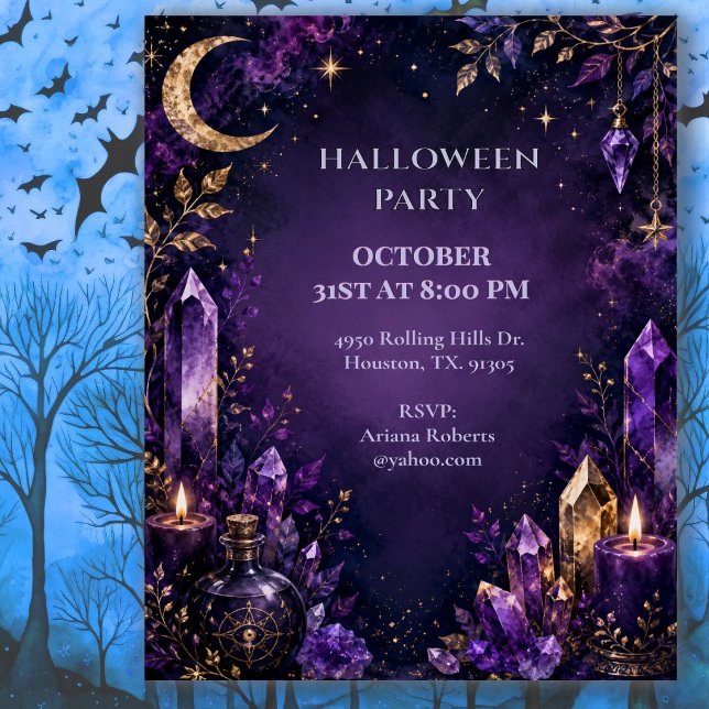Mystisk kristallmåne Halloween-fest Inbjudningar (Skapare uppladdad)