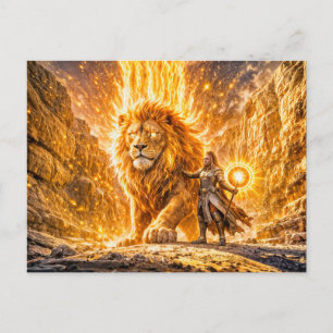 Mystisk Lejon Zodiak i Eldig Fantasiscen Vykort